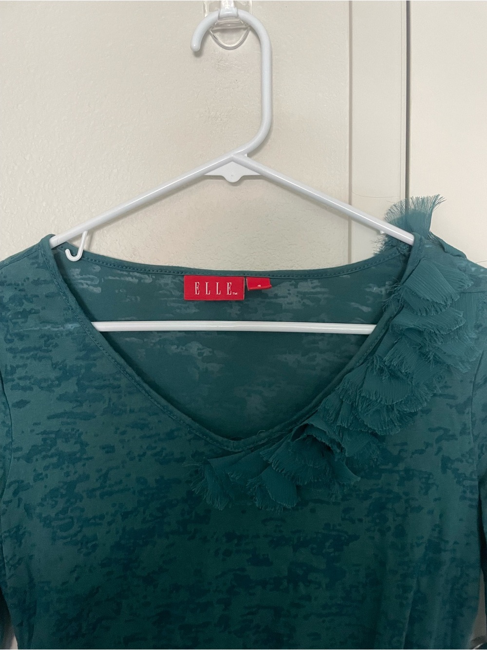 Elle Teal V-Neck Top with Shoulder Ruffle